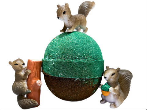 surprise bath bomb with toy - squirrel